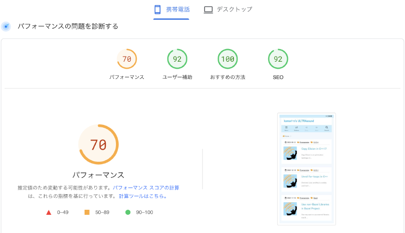 移行前のパフォーマンス測定結果
