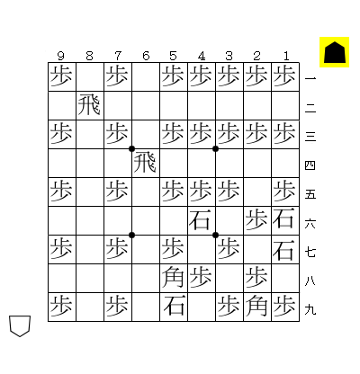 39枚配置の金駒・小駒を劣化駒に置き換えた図